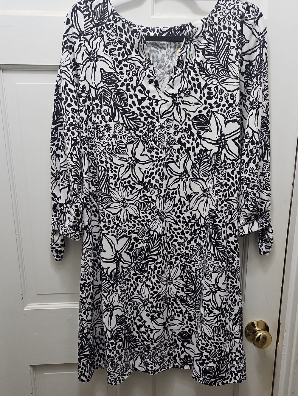 Lilly Pulitzer Black and White Floral Print Dress MEDIUM 100% Cotton